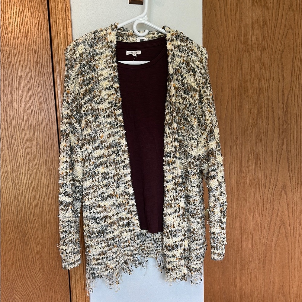 BKE Black and Cream Textured Cardigan